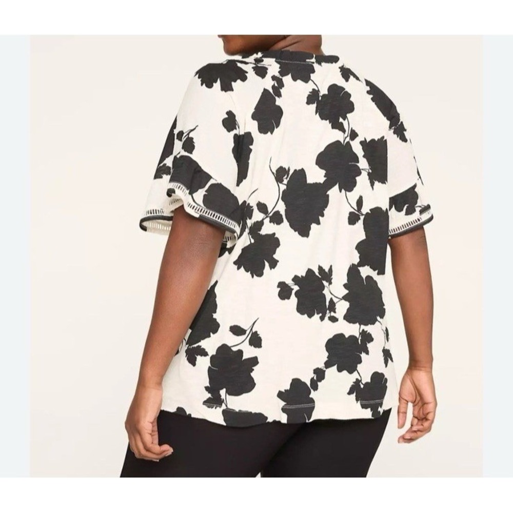 Lane Bryant Zen Tie Top Women's 22/24 Black White Floral Classic V Neck Ruffle - Picture 2 of 11